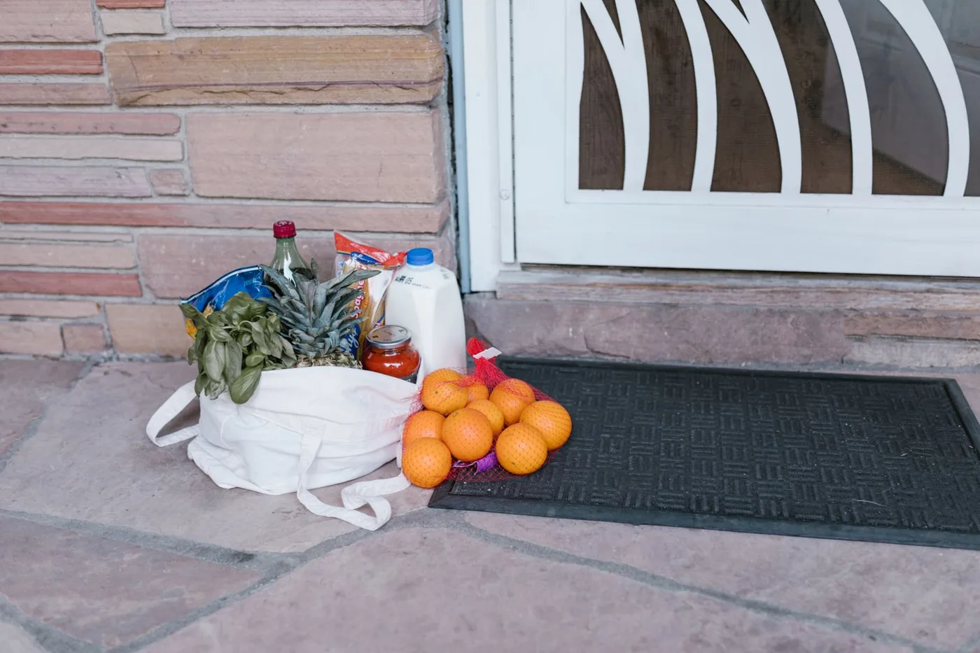 A reusable grocery bag with shopping inside